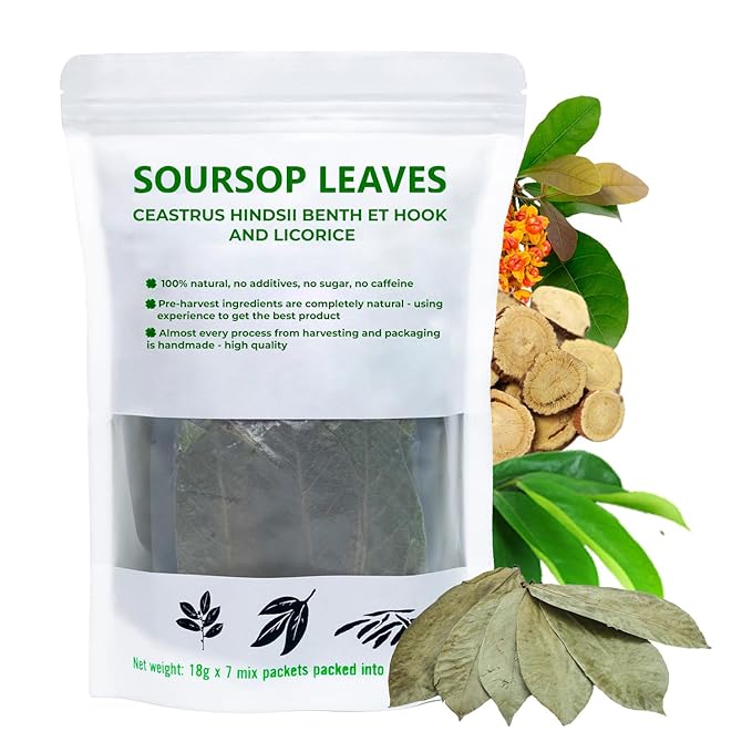 Soursop Leaf Tea with Licorice Root & Celastrus Hindsii, Re-Steep Whole Leaf, 5.22oz, Refreshing & Sweet, Re-Steep Natural Herbal Tea Blend, No Sugar Added