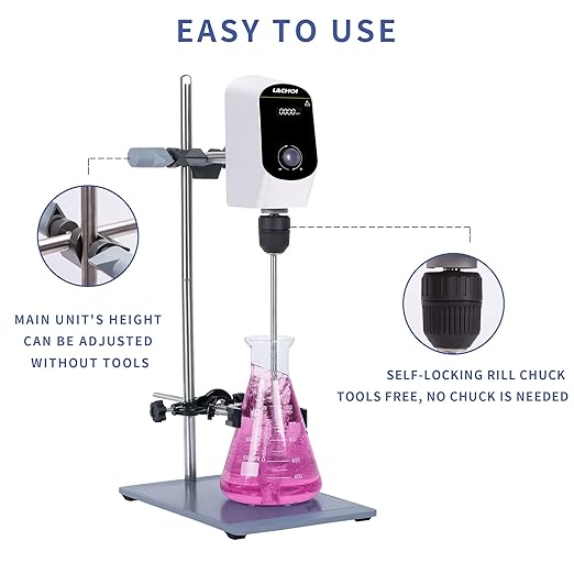 Electric Overhead Stirrer Mixer 100-2000RPM Max.40L(H₂O) LCD Display Digital Overhead Stirrer Mixer 20000mPas Powerful Lab Stirrers Mixer with Stirring Rod and Stand(Max.40L H₂O)