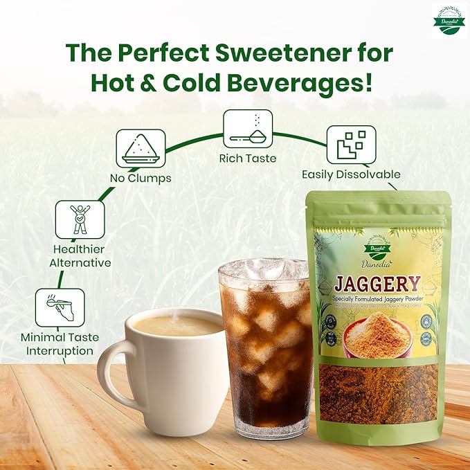 Danodia Foods Organic Jaggery Powder (2 lbs/950G) | Gluten Free, Traditionally, No Anti Caking Agent, No Additives | Unique Sugar Substitute, Best Of Indian Sweetener (Resealable Pouch)