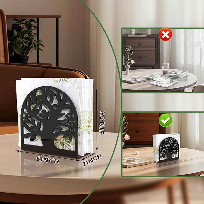 Napkin Holder, 2 PCS Black Acrylic Napkin Holder for Table, Standing Paper Napkin Dispenser for Kitchen Tree Design Cocktail Napkin Organizer for Coffee Shop Table Decor (2pcs Tree-Shaped Black U)