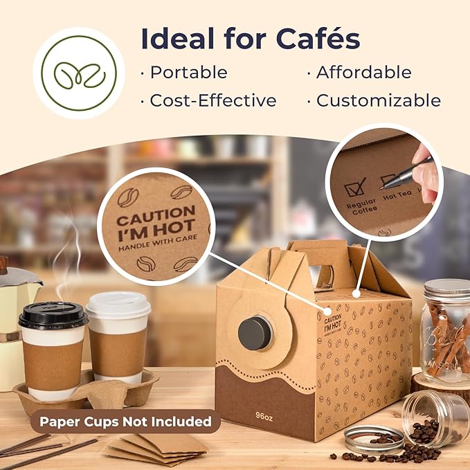 Fit Meal Prep 25 Pack 96 oz Disposable Coffee Dispensers with Handle, Insulated to Go Storage Containers, Portable Coffee Box Cold Hot Drink Dispenser Bulk for Party, Catering, Office, Take Out