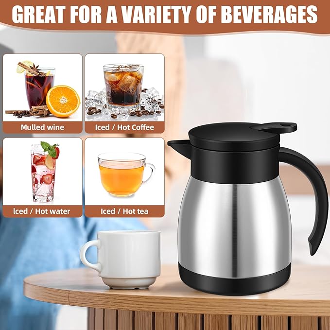 Uiifan 2 Pcs 17 Oz Thermal Coffee Carafe Stainless Steel Insulated Vacuum Coffee Carafes Double Walled Vacuum Thermal Pot Flask with Brushes for Keeping Cold Hot Tea Water Milk Home Office (Silver)