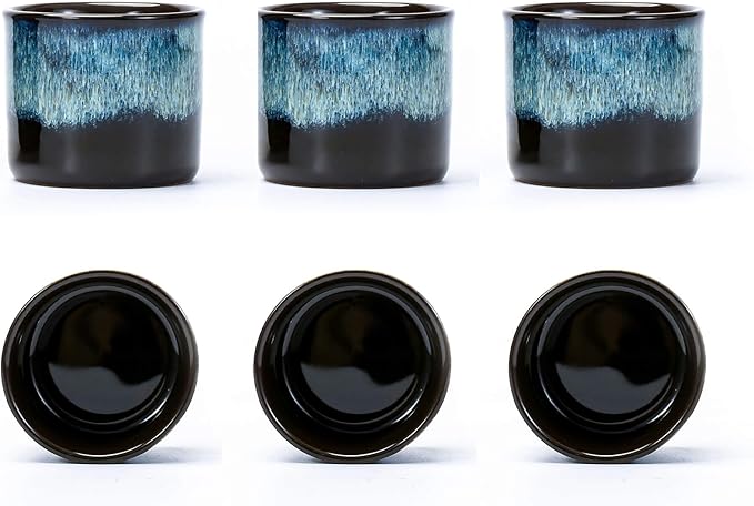 Japanese Tea Cups Set of 6 Ceramic Tea Cups, 2.5 Ounces Ceramic Cups, Matcha Cups(magic blue exterior)