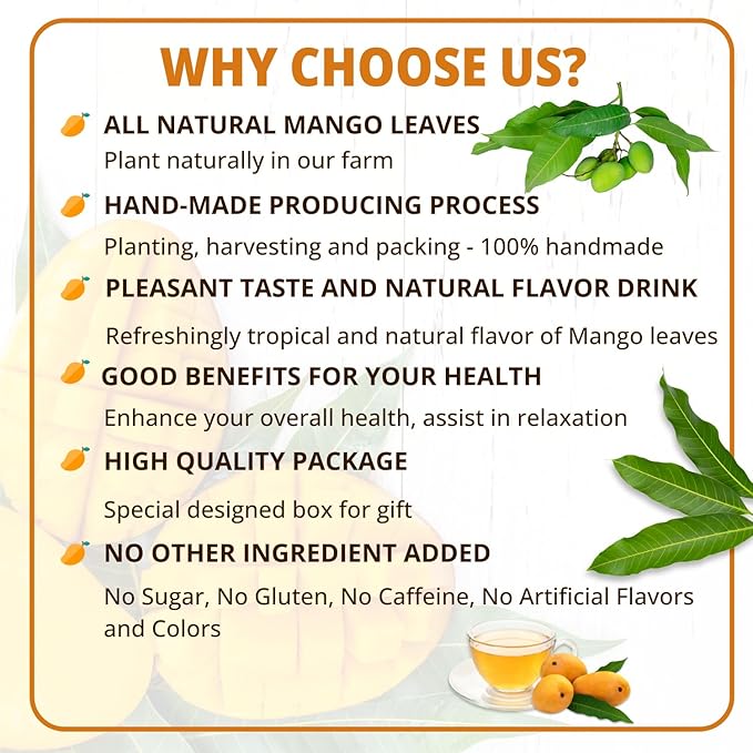 VIDA FARM 125 Mango Tea Bags, 100% Natural Dried Mango Leaves Herbal Tea Bags, Handpicked Leaves Tea, No Sugar, No Caffeine, Vegan