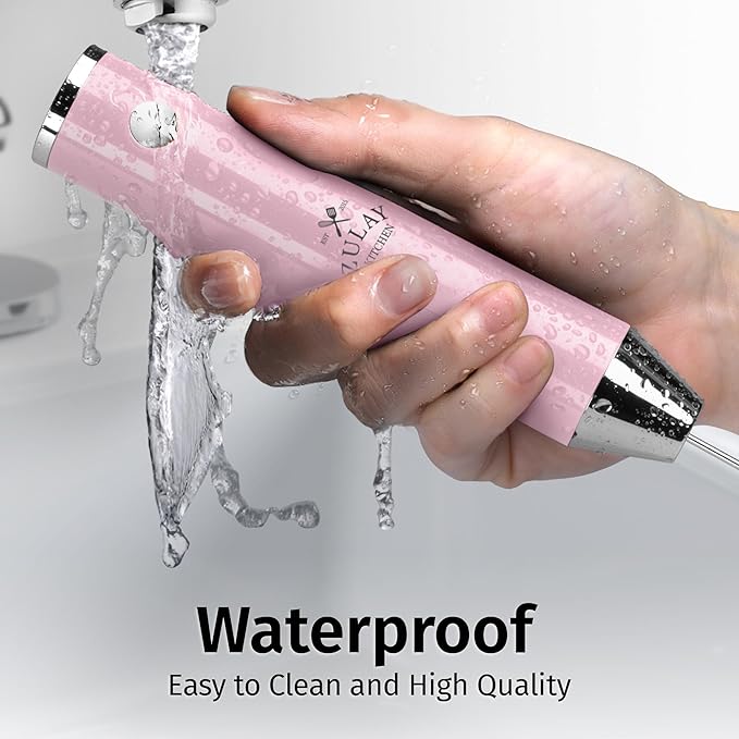 Zulay Kitchen Lux Electric Milk Frother Rechargeable Handheld - Powerful 2-Speed Motor, Waterproof, 2000mAh Battery - Drink Mixer for Latte, Cappuccino, Matcha & Protein Powder - Pink Bubblegum