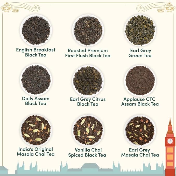 VAHDAM, Weekend in London Christmas Tea Gift Set - 9 Loose Teas | Tin Caddy Travel Edition Gift Box | Christmas 2025 Gift Ideas for Women & Men | Gluten Free, Non GMO