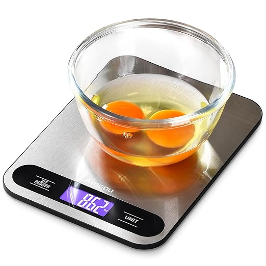Atogou 33lb/ 15kg Food Scale, Digital Kitchen Scale with Full View LCD Display, Waterproof Stainless Steel Surface, for Cooking, Baking, Meal Prep Black