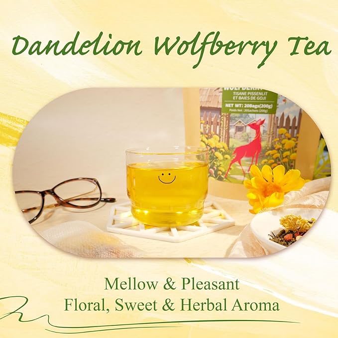 WT WEETEE Dandelion Wolfberry Tea Bags 200g 60-80 Cup, 7 Natural Herbal Ingredients Goji Berry Chrysanthemum Cassia Seed, Wolfberry & Dandelion Herbal Tea