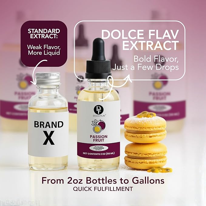 Dolce Foglia Passion Fruit Extract - 2 Ounce Oil-Soluble Multipurpose Flavoring Ideal for Candy Making, Baking, Lip Balm, and Ice Cream - Passion Fruit Concentrate Perfect for Weight Management