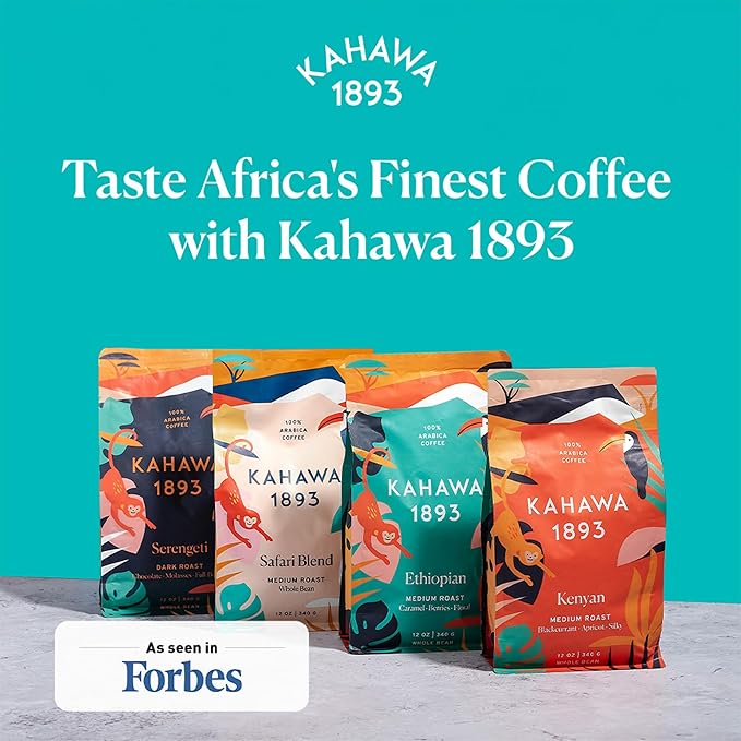Kahawa 1893 Whole Bean Coffee Combo Pack Kenyan, Ethiopian, Safari & Serengeti Blend (12 Oz) - As Seen on Shark Tank, Naturally Sweet, Organically Grown, Ethically & Sustainably Sourced