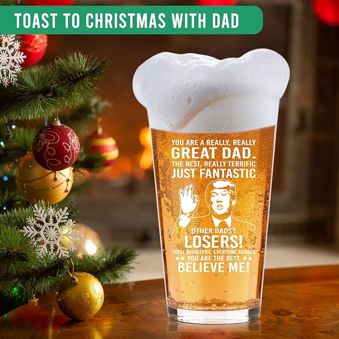 Father's Day Gifts For Dad: Funny Father's Day Beer Glass Gift Set With Wooden Bottle Opener & Greeting Card - Cool Unique Birthday Gift Idea Gifts For Dad