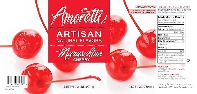 Amoretti - Natural Maraschino Bing Cherry Artisan Flavor Paste, 2.2 lbs, Perfect For Ice Cream, Beverages, Cakes, and more, Preservative Free, Vegan, Gluten Free, No Artificial Sweeteners