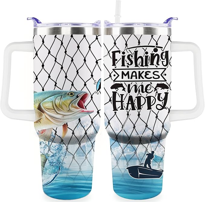 Fishing Gifts For Men 40oz Travel Tumbler for Fishings Lover Fathers Day Fishing Gift For Dad Grandpa Husband as Christmas Birthday Presents Fishings Lover Cup With Handle
