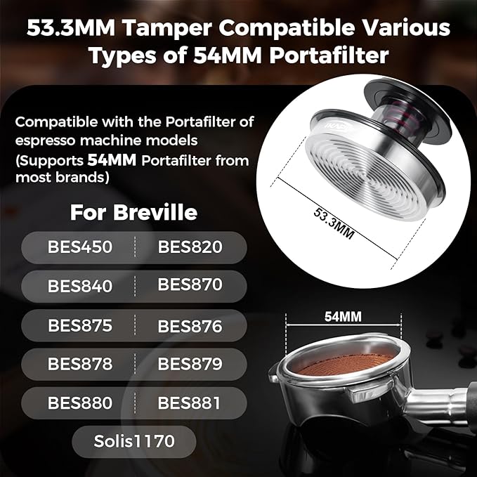 IKAPE 53mm Semi-Transparent Coffee Tamper for Espresso, Spring Calibrated with Threaded Premium Stainless Steel Base, Suitable for 54mm Breville Bottomless Portafilters(New Upgrade)