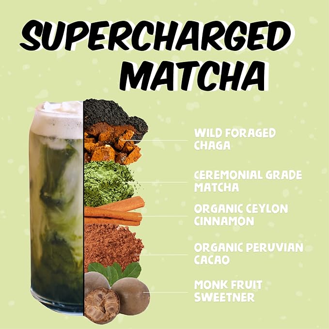 Renude Chaga Matcha - Chaga Mushroom Powder, Superfood Drink Mix with Adaptogens, Ceremonial Grade Mushroom Matcha, Keto, Vegan, Sugar Free, Natural Energy and Immune Support - 10 Servings