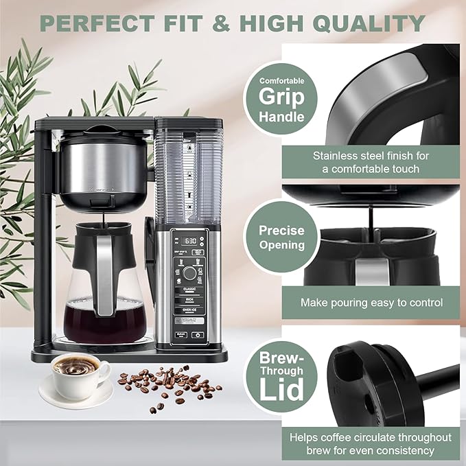 10-Cup Coffee Pot Replacement for Ninja Coffee Maker CM401 CM371 CP301, Glass Carafe with Brew-Through Lid Compatible with Ninja CM300 CM400 CP300 CM400BRN CF090 CF091 CF092 CM305 CM360