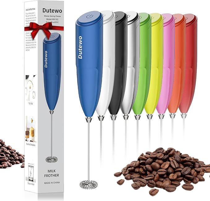 Hand Mixer Milk Frother for Coffee - Dutewo Frother Handheld Foam Maker for Lattes, Electric whisk Drink Mixer Mini Foamer for Cappuccino, Frappe, Matcha, Hot Chocolate, Blue 285C