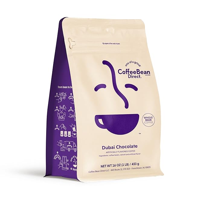 Coffee Bean Direct Dubai Chocolate Flavored, Whole Bean Coffee, 1 Pound Bag (Pack of 1)