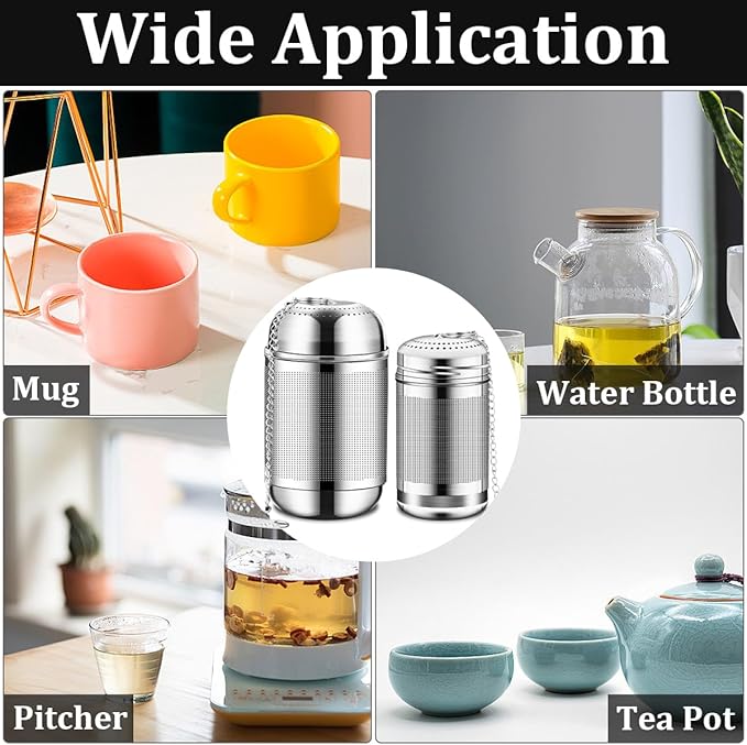 2Pcs Tea Infuser, 2 Size Tea Steeper with Extended Chain Hook, Extra Fine Mesh Tea Strainers for Loose Tea, 304 Stainless Steel Tea Filters for Brew Tea, Spices & Seasoning(1M +1L)