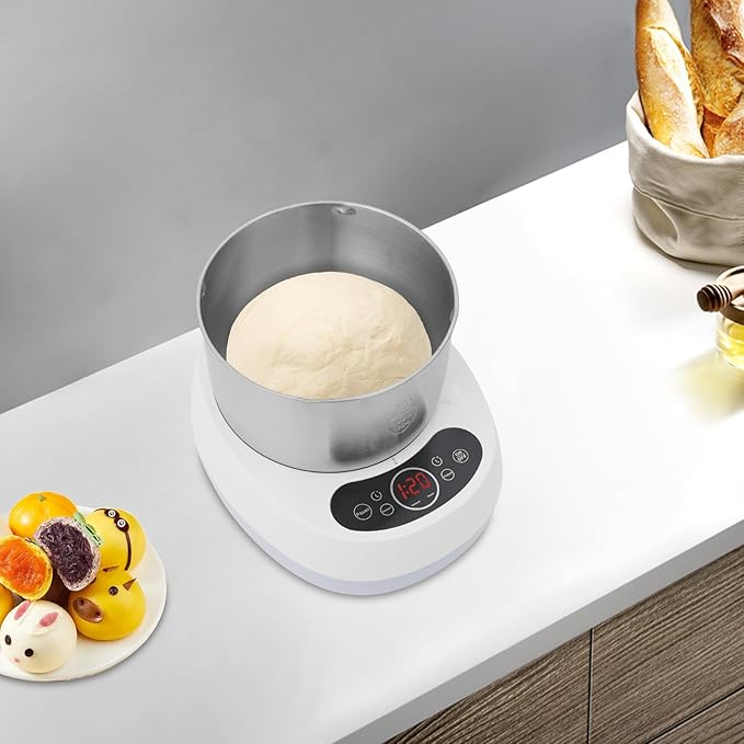 Electric Dough Maker with Ferment Function - Stainless Steel Dough Mixer for Pizza, Bread, Noodles & Dumplings - Stylish Blue and White Design