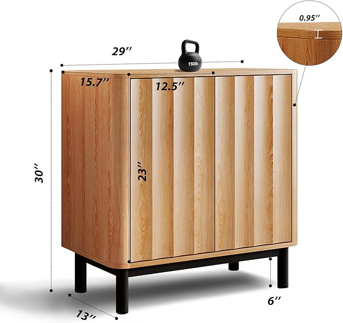 Wave Fluted Buffet Cabinet,30'' Tall Sideboard Storage with 2 Doors & Adjustable Shelves for Dinning Room, Kitchen, Living Room,Coffee Bar (29''W-Wood)