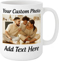 Customized 15oz Ceramic Coffee Mugs with Personalized Text and Photo Image Upload Novelty Gift, Personalize With Different Design And Images, Custom Gift (White)