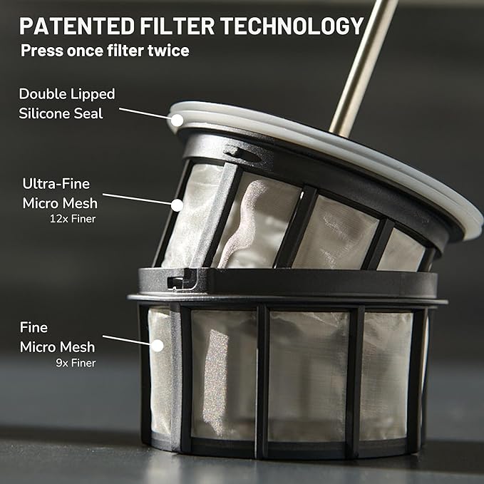 ESPRO P0 Ultralight French Press Coffee Maker for Travel, Vacuum Insulated Stainless Steel, 16 Ounces, Blue