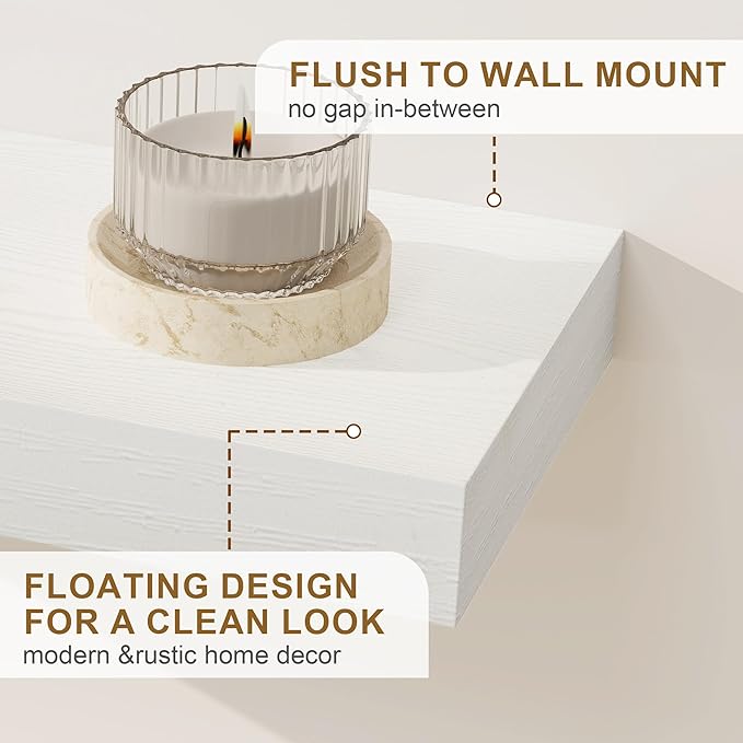 Fun Memories Floating Shelves for Wall, 36Inch Floating Shelves Set of 2, Hanging Shelf with Invisible Brackets, Bathroom Shelves for Living Room, Bedroom, Kitchen- White