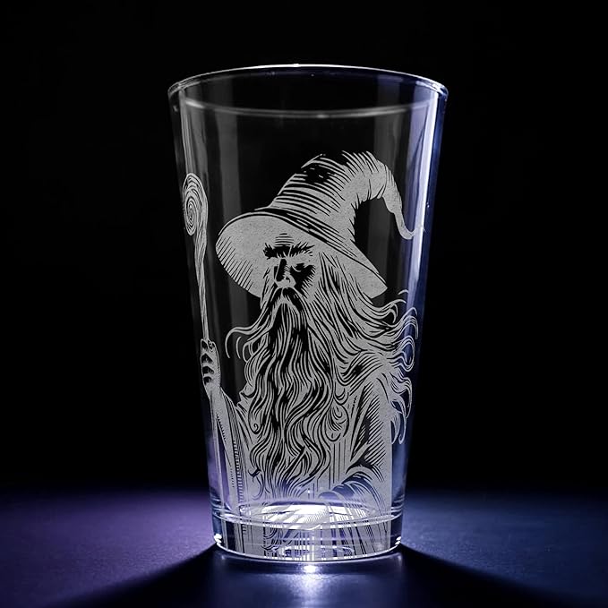 GANDALF THE GREY Engraved 16oz Pint Glass | Inspired by Tolkien Power Ring and Middle Earth | Great Christmas Gift Idea | Unique Elvish Fantasy Wizard Fantasy Decor!