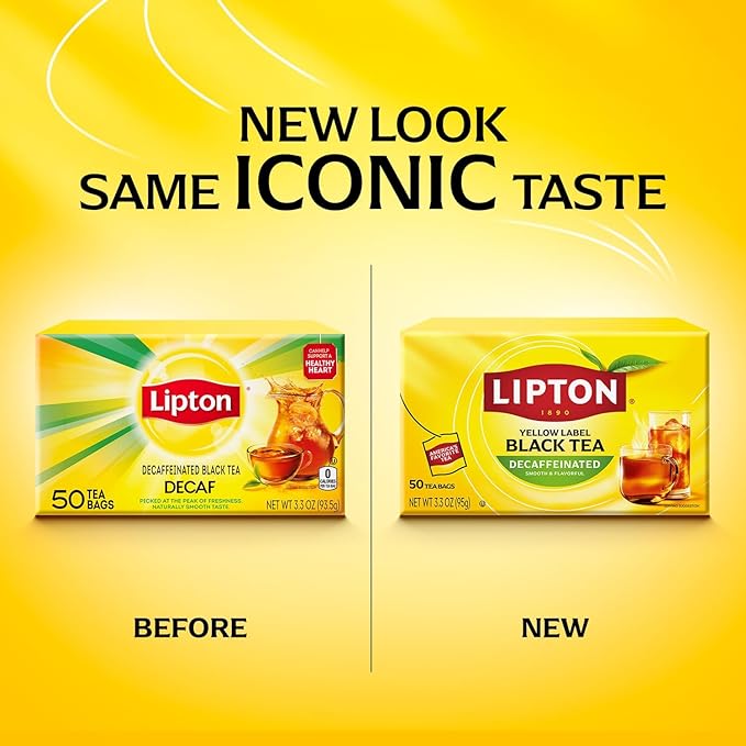 Lipton Decaf Black Tea Bags, Hot or Iced Tea, 600 Total Bags (50ct - Pack of 12)