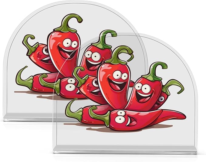 Napkin Holder Acrylic Napkin Holders for Table, Tissue Paper Cocktail Napkin Holder for Kitchen Dinner Napkins Dispenser for Bar Accessories, Cartoon Chili Pepper 2 Pack