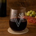 On The Rox Drinks Monogrammed Gifts For Women and Men - Letter A-Z Initial Engraved Monogram Stemless Wine Glass - 17 Oz Personalized Wine Gifts For Women and Men (V)