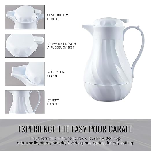OCS Parts Set of 3 Easy Pour Thermal Coffee Carafes | 10-Inch Insulated Hot and Cold Beverage Pitcher Server for Coffee, Tea, Hot Chocolate and Water | 42-Ounce | White