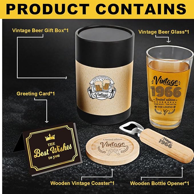 60th Birthday Gifts for Men 60 Year Old Birthday Gifts Vintage 1966 Beer Drinking Glass Cool 60th Birthday Gifts Happy Anniversary 60th Birthday Party Supplies Decorations