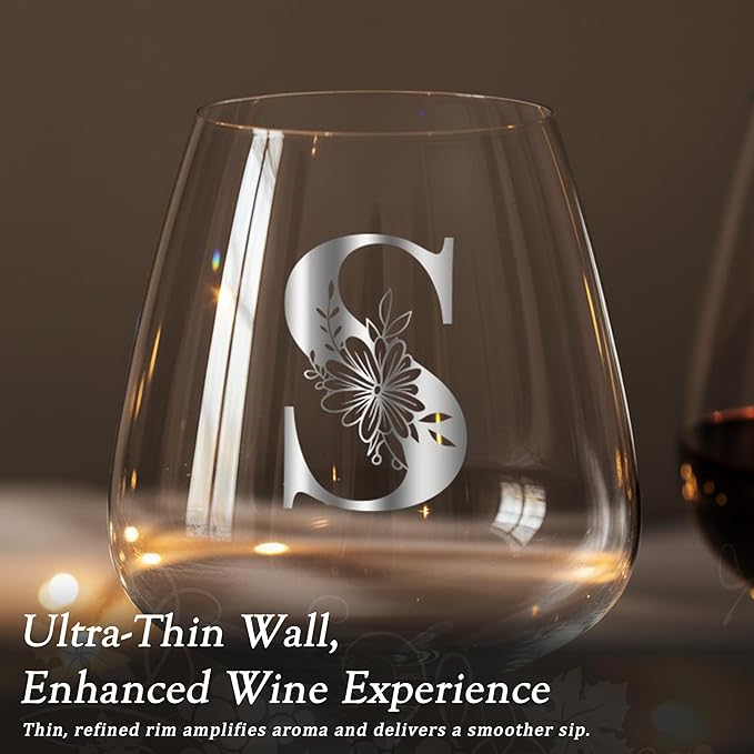 Personalized Crystal Wine Glass for Women Wife Birthday Wedding Anniversary Her Unique Letter Gift Over 20 25 30 40 50 55 60 65 Year Old 30th 40th 50th 55th 60th 45th Brides Bridal Shower Engagement,S