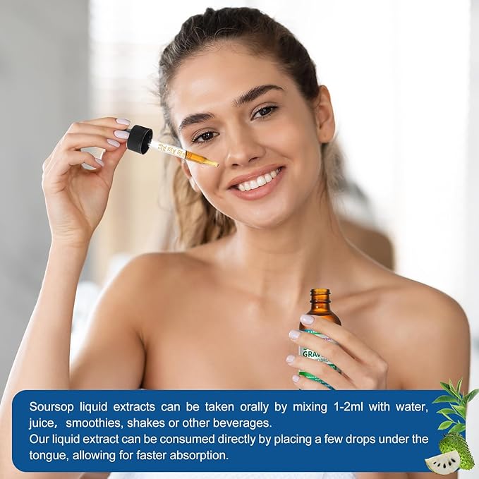 Soursop Bitters Liquid Drops Supplement with Irish Sea Moss & Turmeric for Cellular Support, Immune System Boost, Liver Health, Soursop Graviola Liquid Leaves Extract 2 Month Supply 60ML