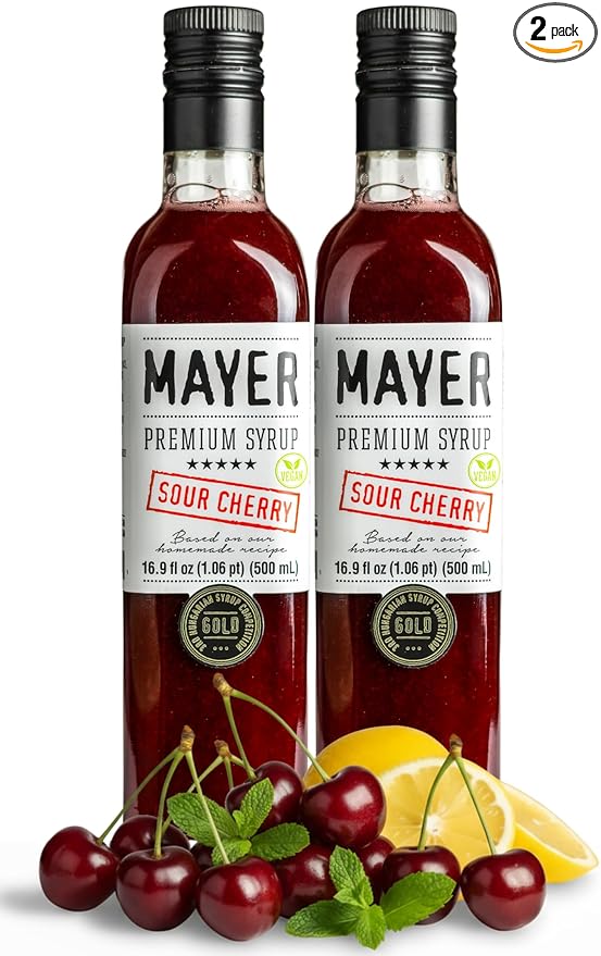 Mayer Hungarian Sour Cherry Syrup – Award-Winning Cherry Syrup for drinks, All-Natural, Gluten-Free (16.9 oz) – Ideal Cocktail & Drink Mixer, and Coffee Syrup, No Artificial Additives. (2 Pack)