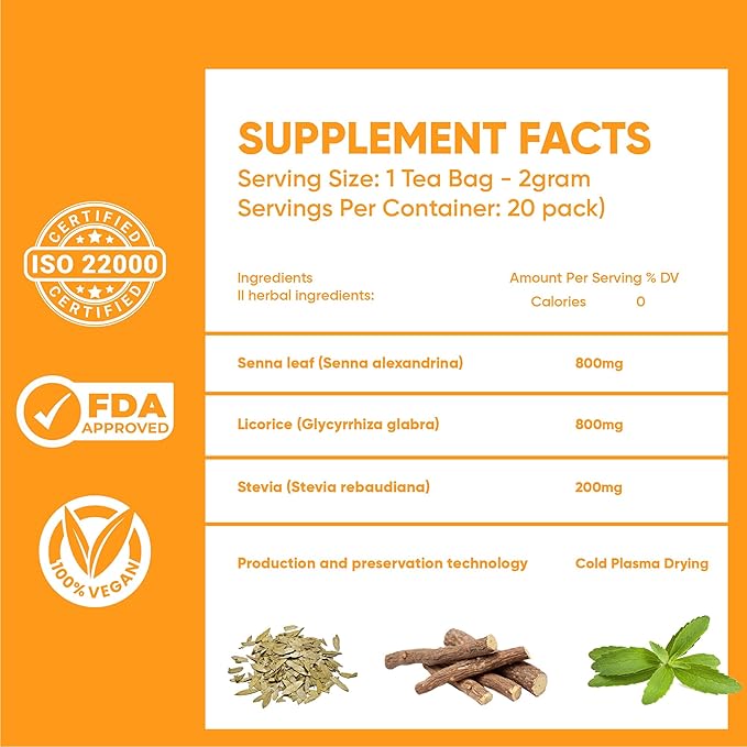 Puvi Care Senna Laxative Tea, Smooth Move Tea for Constipation Relief, Digestive Support, Reducing Discomfort & Bloating | Non-GMO, Sugar-Free, Gluten Free, Daily Wellness | 20 Tea Bags