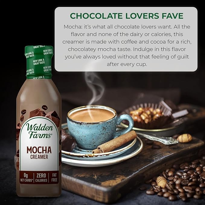 Walden Farms Mocha Coffee Creamer – Zero Calorie, Sugar Free, Keto & Fat Free Non-Dairy Creamer for Coffee & Espresso – 6-Pack, 12 oz Bottles