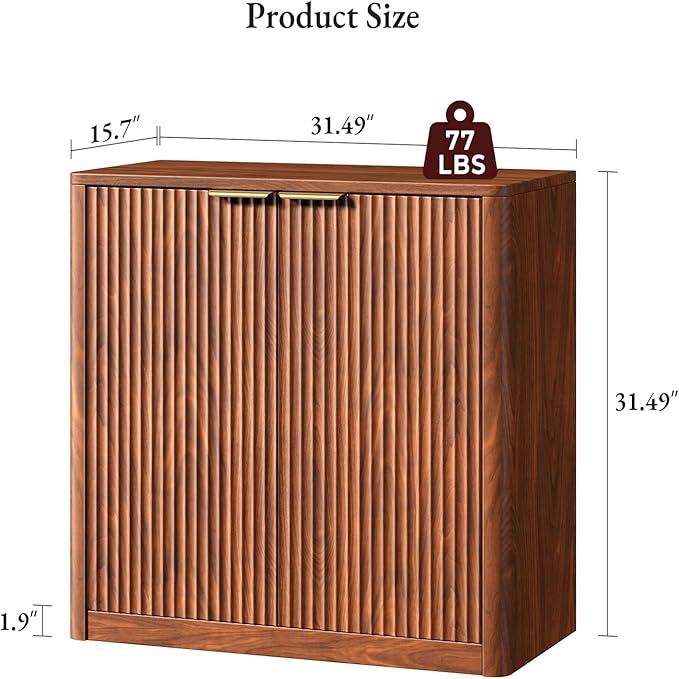 Evermagin 126" Walnut Buffet Cabinet with Storage, Large Sideboard Cabinet, Mid Century Modern Accent Credenza, Fluted Console Table with Doors for Dining Room, Kitchen, and Living Room