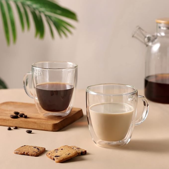 CNGLASS Insulated Espresso Glass Mugs 5.4oz/160ml, Small Clear Coffee Mugs Set of 6, Double Wall Glass Cups with Handle for Tea and Macchiato