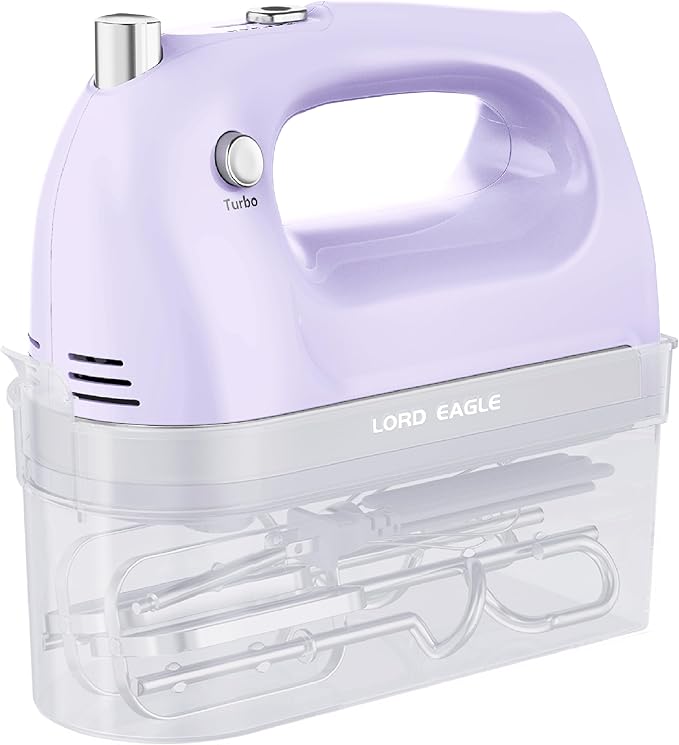 Lord Eagle Hand Mixer Electric 400W, 5 Speed handheld Mixer, 5 Stainless Steel Accessories for Baking Cake Egg Cream Food Beater, Turbo Boost/Self-Control Speed + Eject Button, Purple