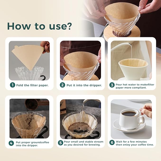 Easy-Dispensing Natural Brown Cone Coffee Filters, V01 Size, 100 Count - Unbleached Paper Filters for Pour Over Brewing, Compatible with Chemex, Hario V60 & More，Box for Easy Use & Tidy Storage