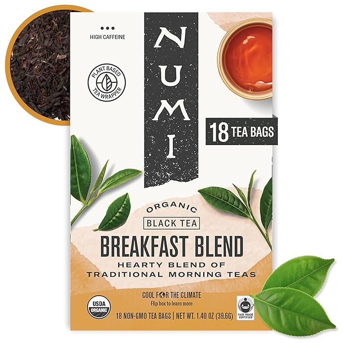 Numi Organic Breakfast Blend Tea, 18 Black Tea Bags, Flavorful Breakfast Tea
