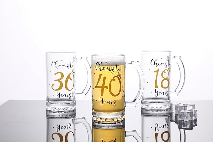 40th Birthday Gift，Men and Women Cheering 40th Birthday Beer Mugs，Cheers to the 40th Anniversary Beer Glass，40th Birthday Party Wedding Anniversary Decorative Gift, 18 Ounce (Cheers to 40 Years)