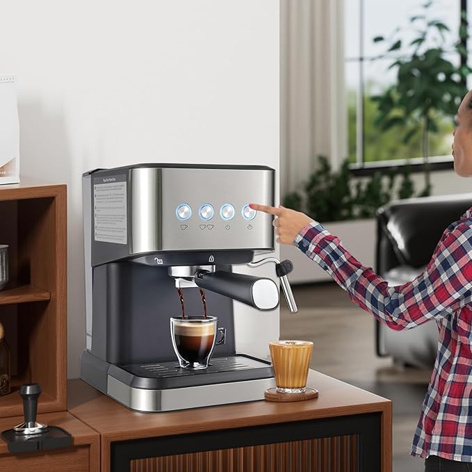 Espresso Machine,Semi-Automatic Coffee Machine,Spoon&Tamper Small Drip Coffee Machine,1.5L Semi-automatic Coffee Machine make coffee (single/double shot),latte macchiato, and hot milk/milk froth