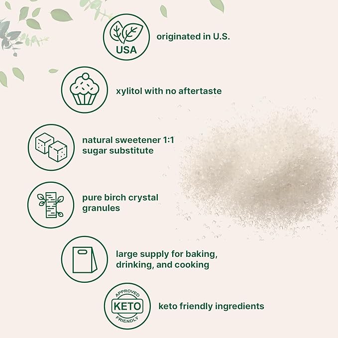 Xylitol Sweetener, 6 Pounds, Natural Sweetener, 1:1 Sugar Substitute and Low Calorie, Great for Baking and Cooking, No After Taste, Keto Friendly