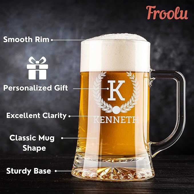 Custom Gifts for Men - Etched Beer Mugs Personalized Man Cave Bar Gifts for Husband, Boyfriend, Dad - Valentine's, Housewarming, Anniversary.