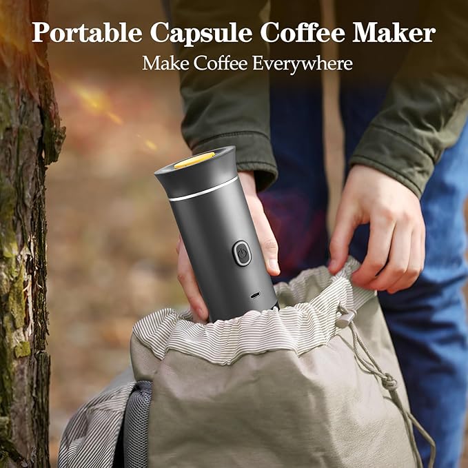 Portable Espresso Maker, Travel Coffee Maker for camping, Portable Espresso Machine with USB-C, 3-in-1 Small Espresso Machine with Ground Coffee & Capsules (NS＆DG) for RV (Warm Gray(One Battery))
