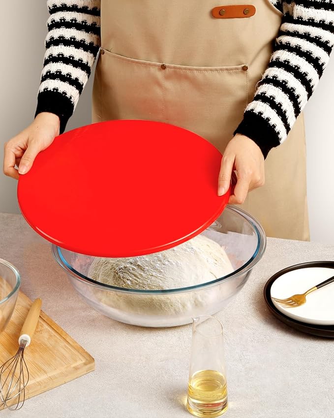 NUTRIUPS 5QT Large Tempered Glass Salad Bowl with Lid, 13 inch Clear Glass Bowls for Mixing, Prepping, Storage, Large Shallow Flat Bottom Bowl for Sourdough